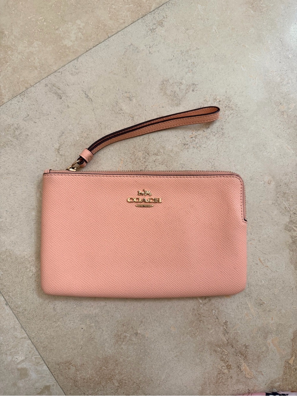 Coach Pink Pebble Leather Wristlet Clutch with Gold Logo